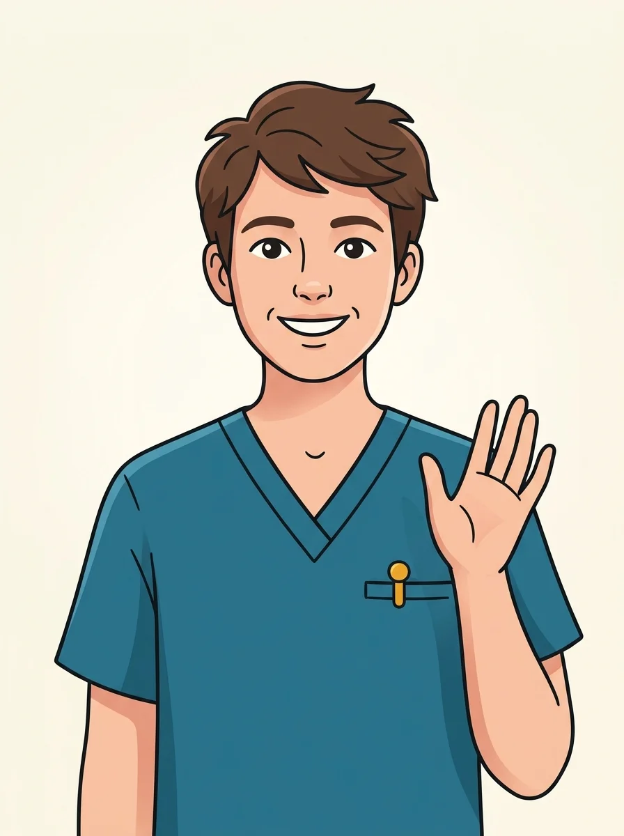 Illustration einer winkenden Pflegekraft – das könntest du sein